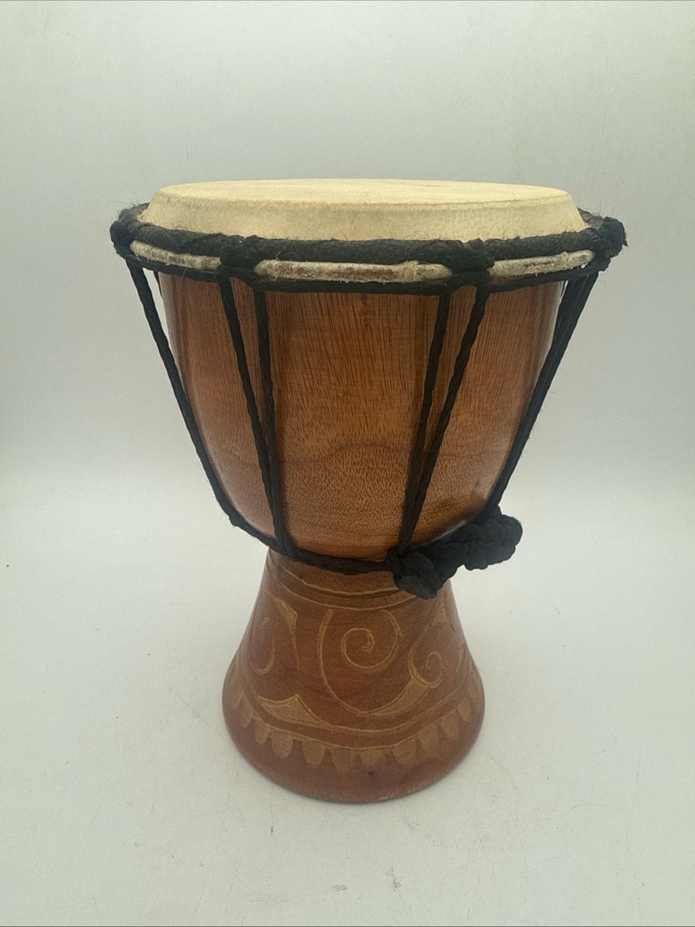 8" Hand Carved Wooden Djembe Drum 5" Diameter Head Indonesia Artisan decor